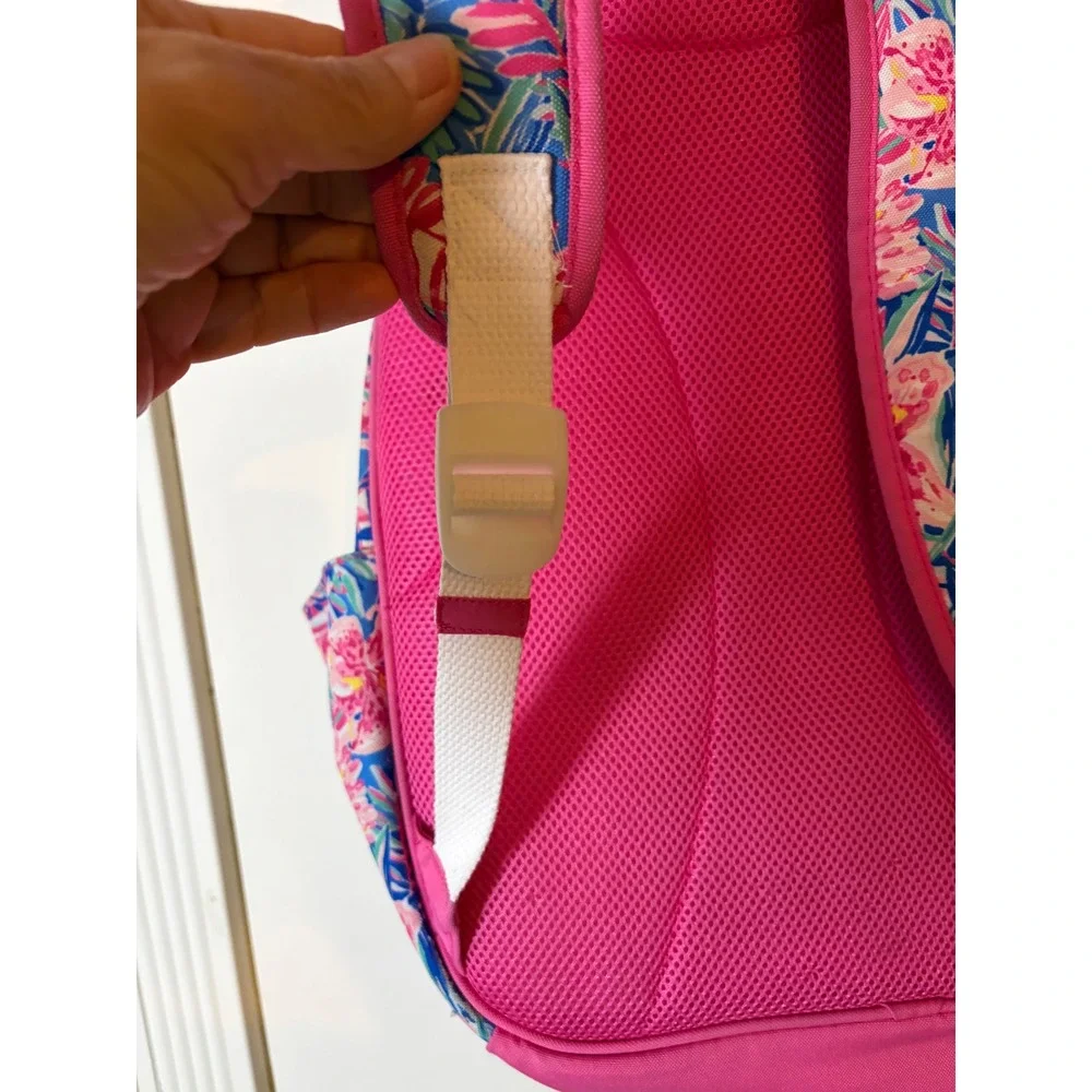 Kids Tropical Floral Backpack Multi Compartment Pink Blue School Bag